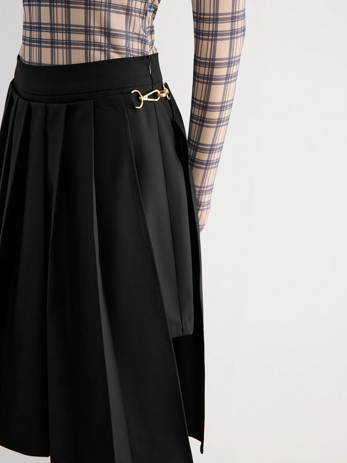 Horsebit Pleated Midi Skirt - Wholesalesil