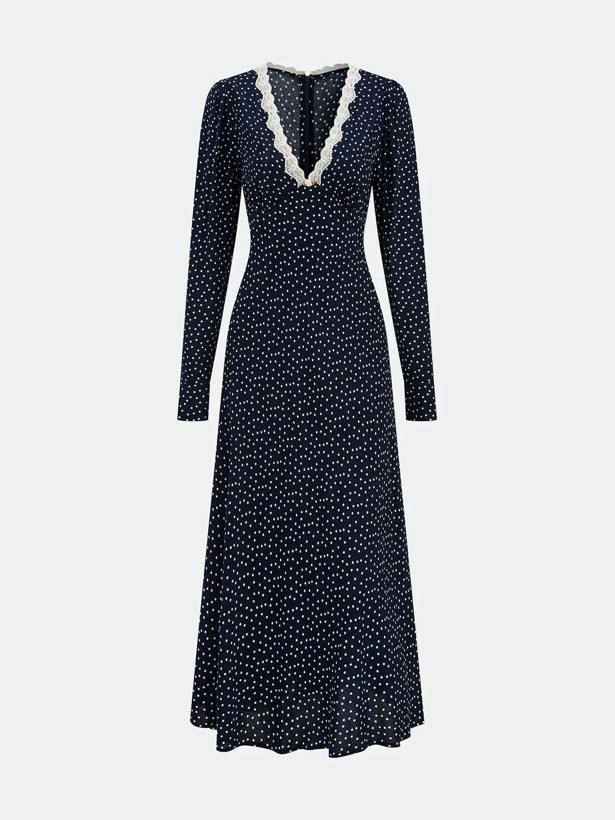 Polka Dot Lace Trim V-Neck Maxi Dress - Wholesalesil