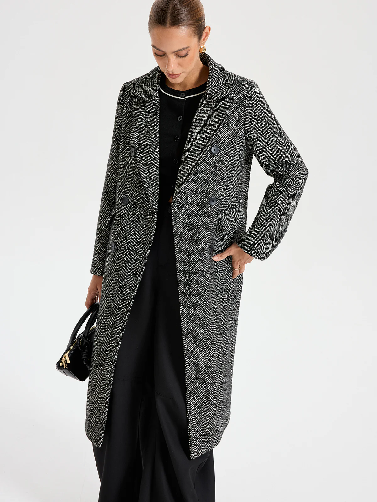 Wool Blend Double Breasted Coat - Wholesalesil