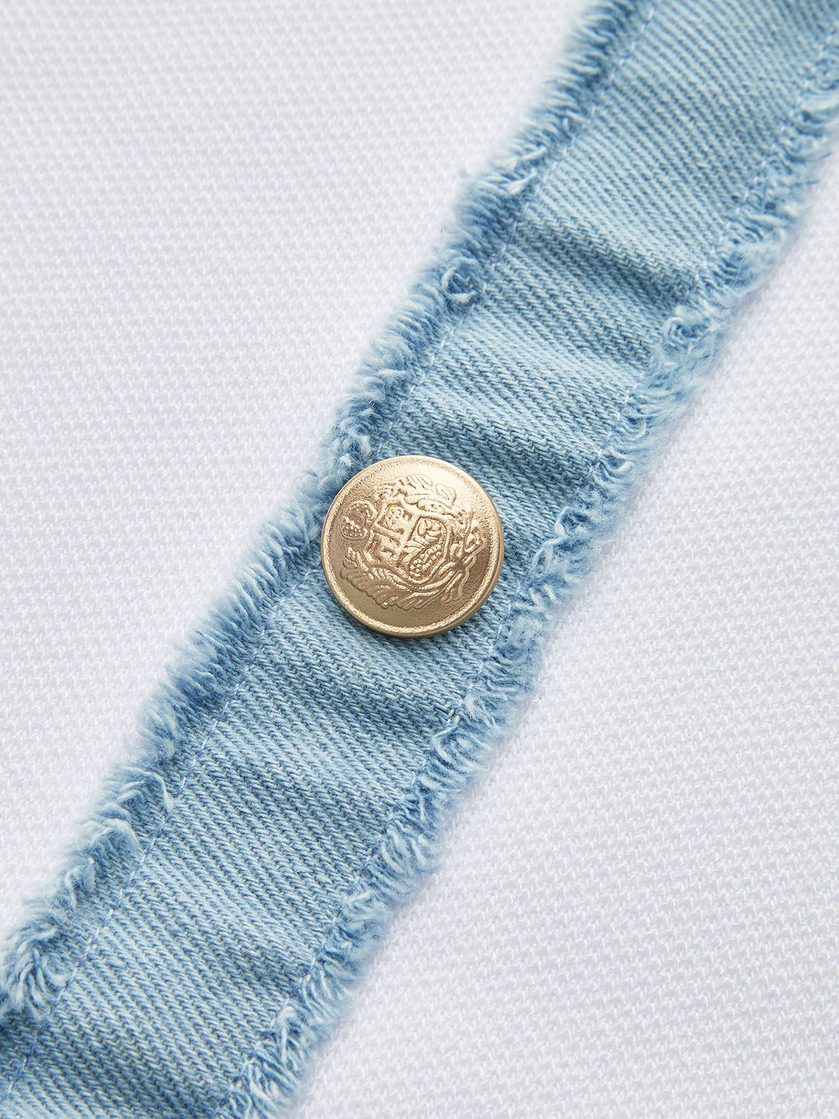 Denim Trim Button-Front Ruffle Hem Midi Dress - Wholesalesil