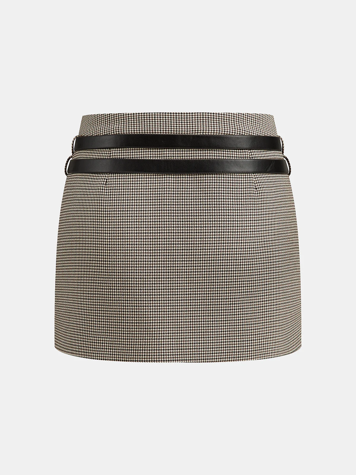 Houndstooth Mini Skirt with Double Belt - Wholesalesil