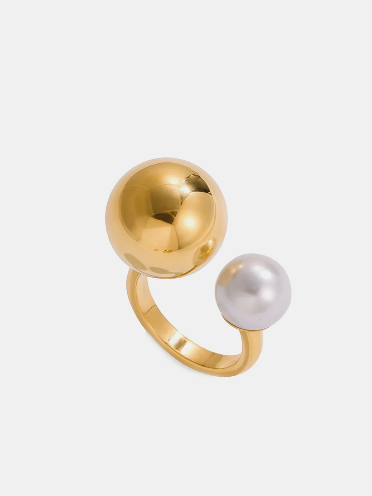 Pearl Accent Golden Open Ring - Wholesalesil