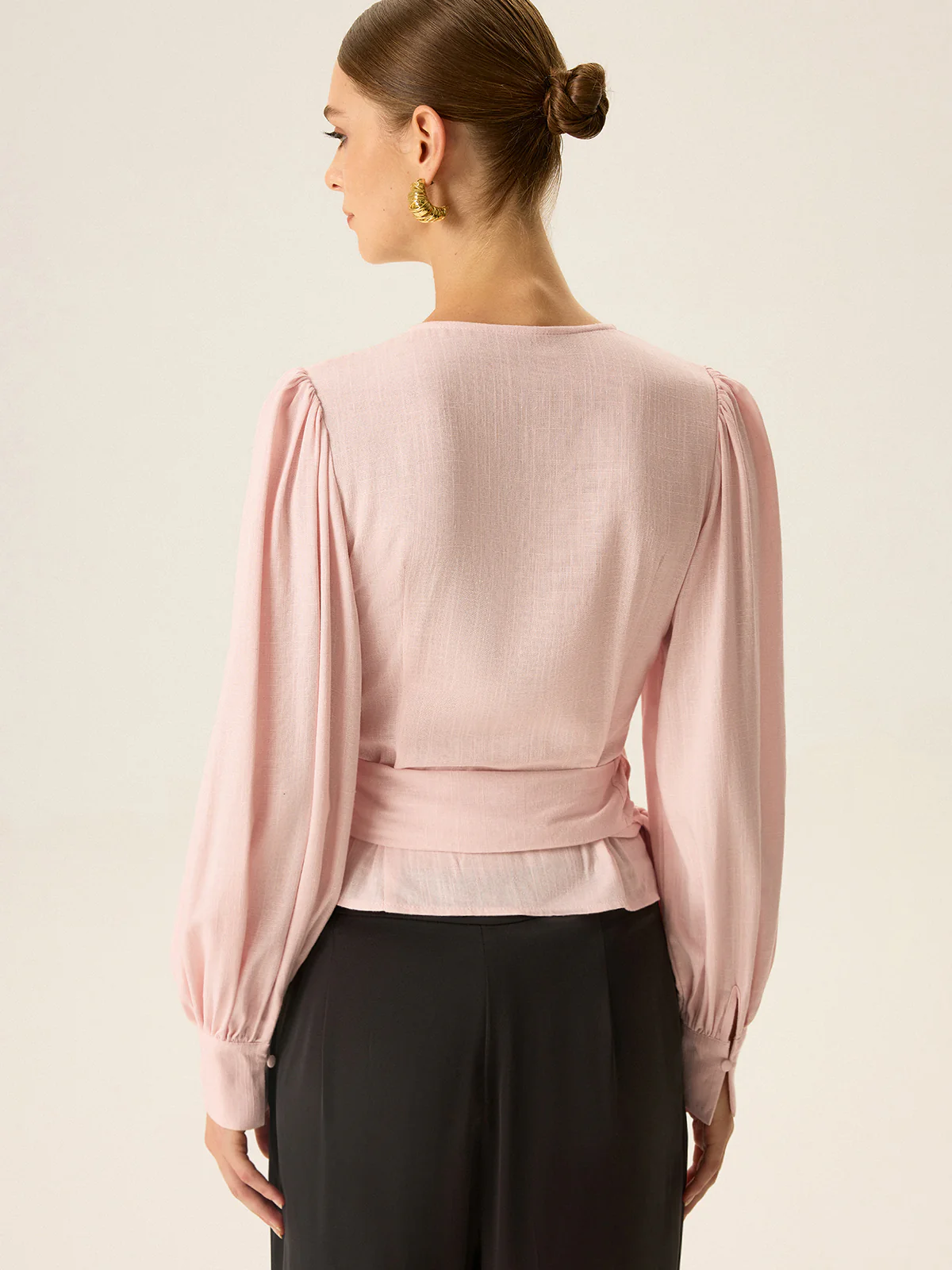 Bow Tie Long Sleeve Blouse - Wholesalesil