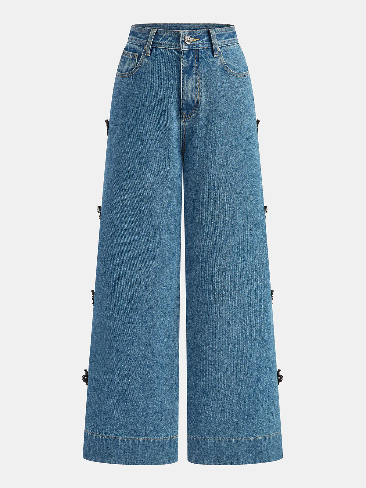 Bow Detail Wide-Leg Jeans - Wholesalesil