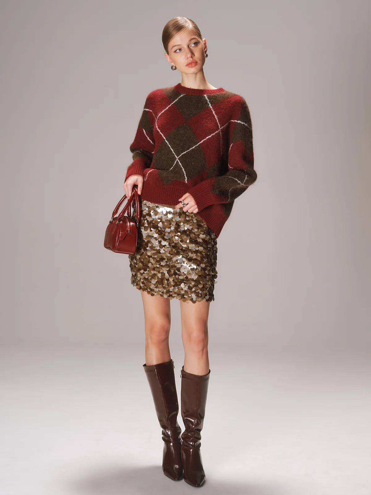 Crew Neck Argyle Wool-Blend Sweater - Wholesalesil