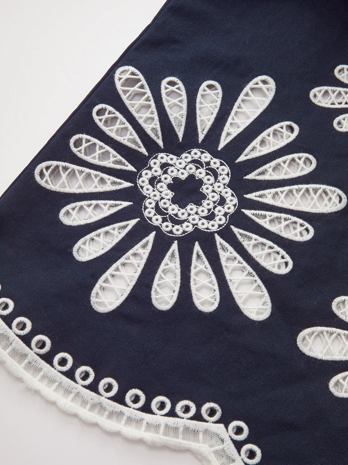 Floral Eyelet Embroidery Cotton Blend Pants - Wholesalesil