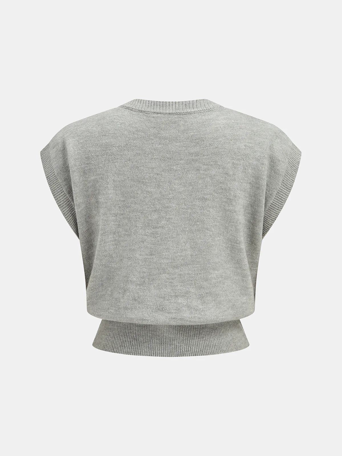 Floral Applique Cap Sleeve Knit Vest - Wholesalesil