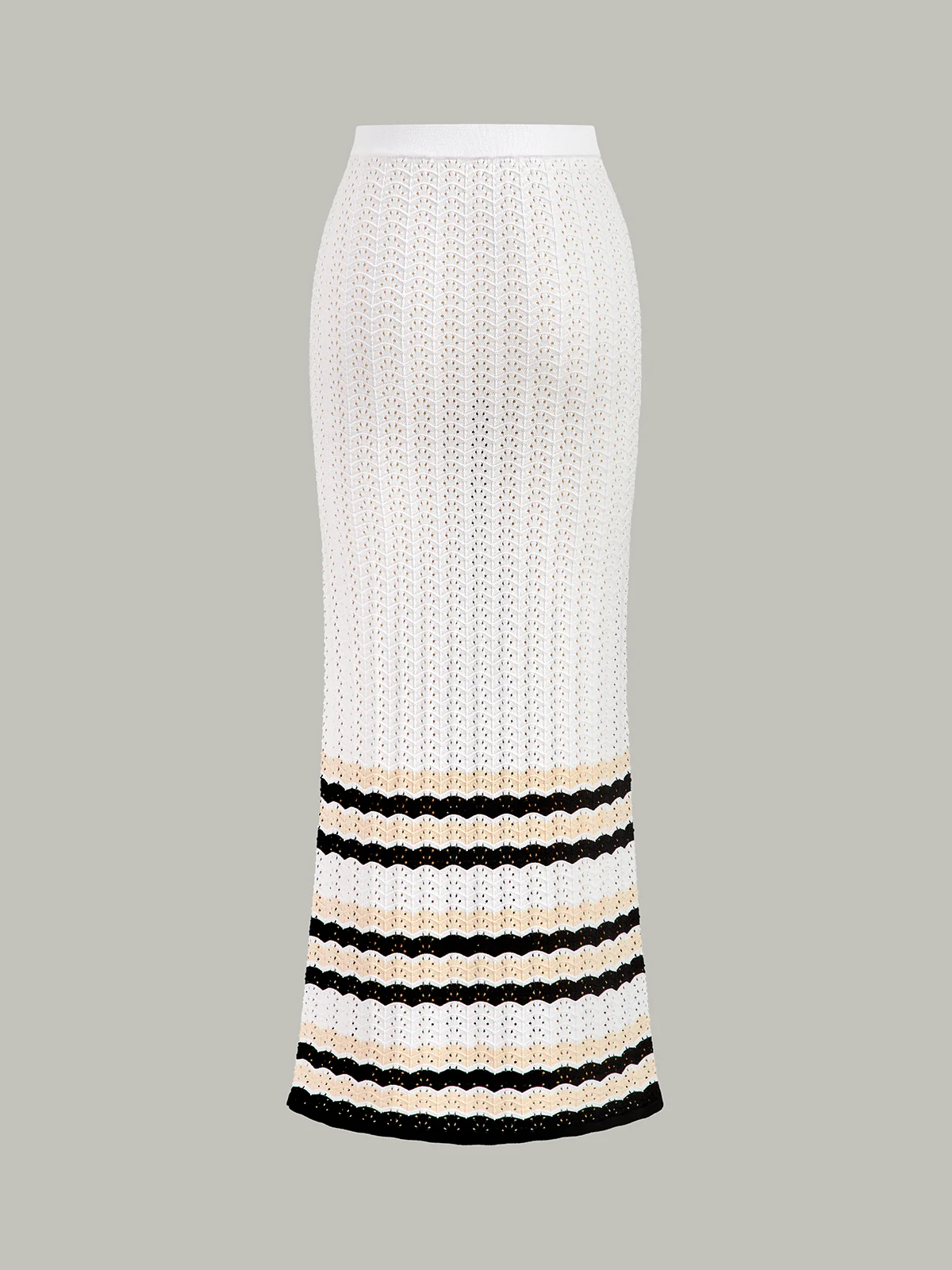 Striped Hem Knit Maxi Skirt - Wholesalesil