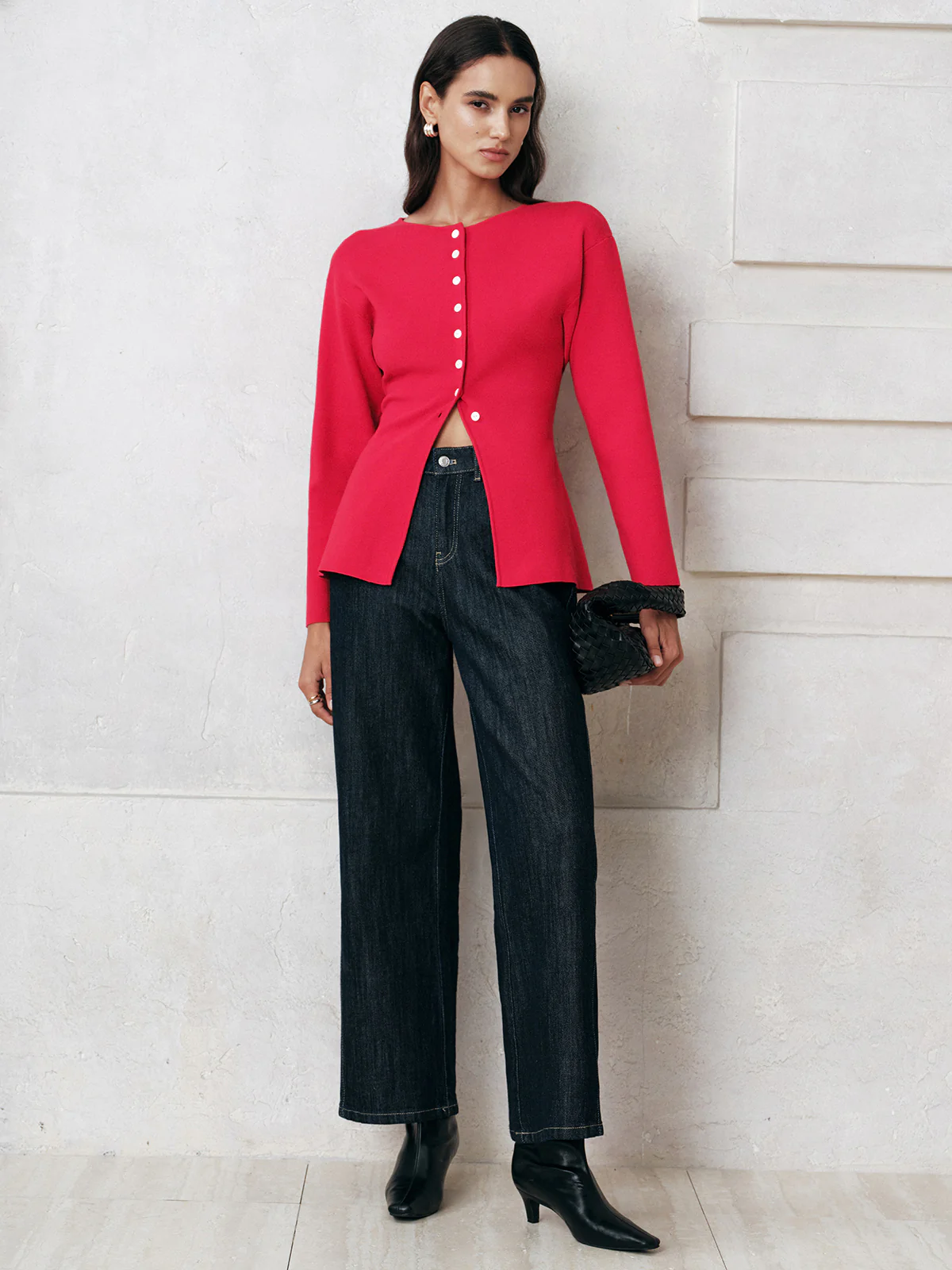 Button-Front Long Sleeve Knit Top - Wholesalesil