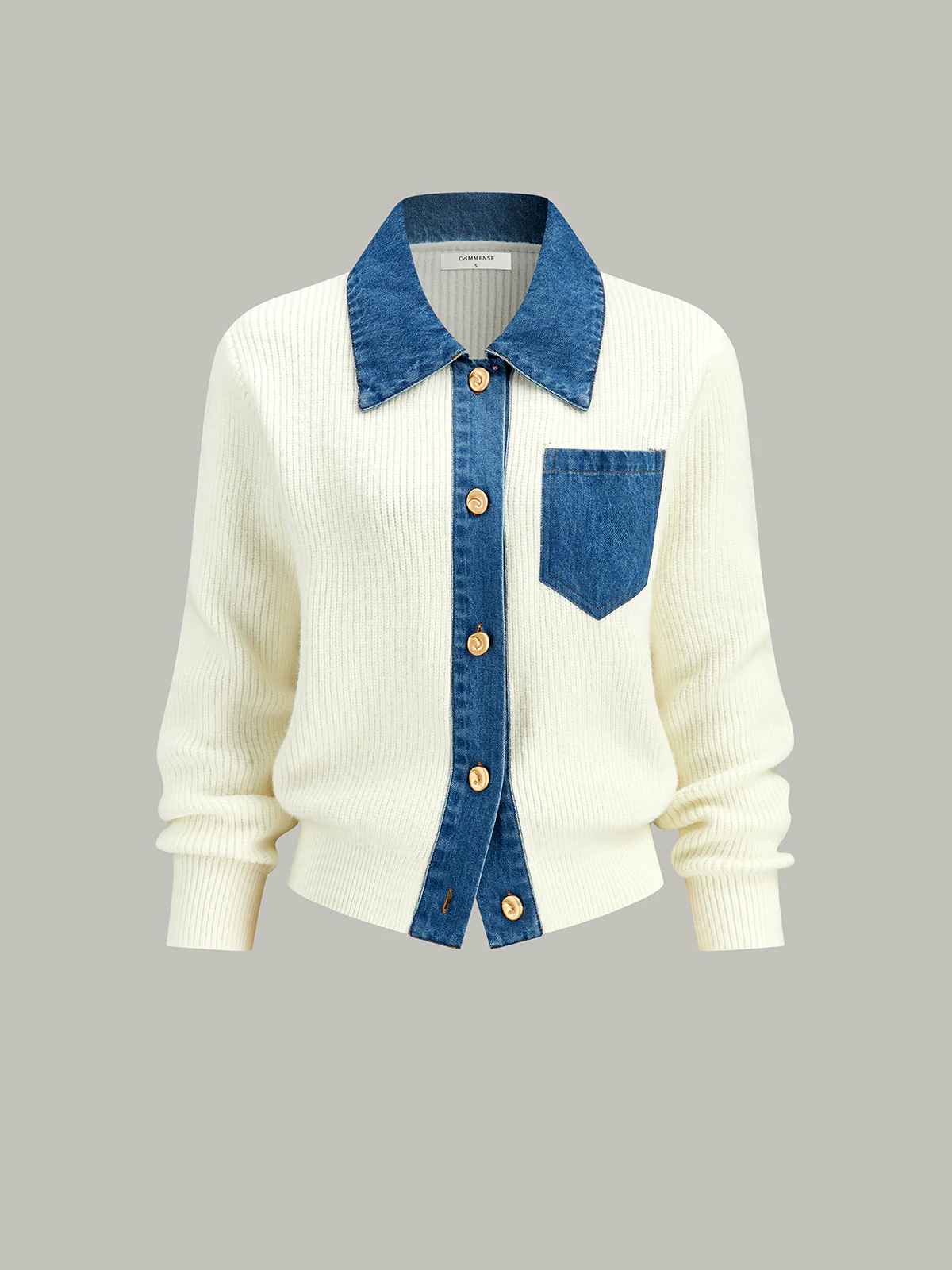 Denim Trim Button Knit Cardigan - Wholesalesil