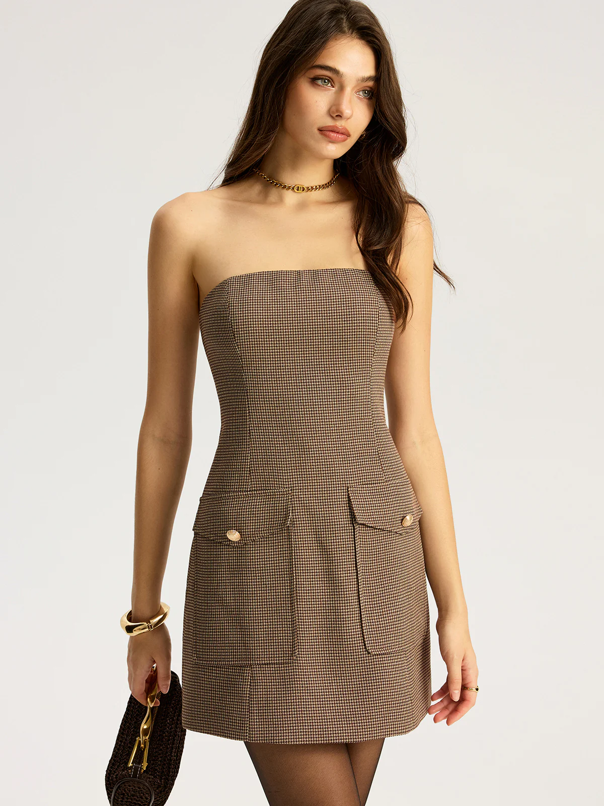 Plaid Dress with Front Pockets - Wholesalesil