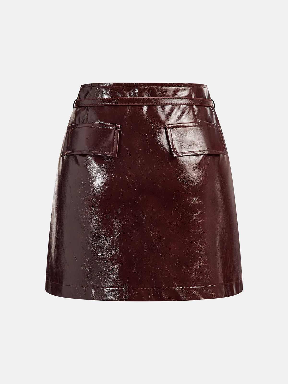Belted Faux Leather Mini Skirt - Wholesalesil