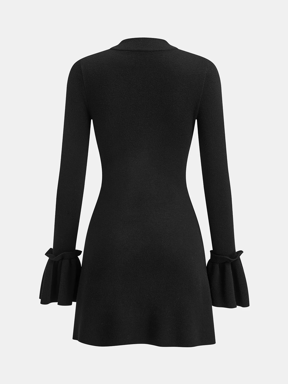 Mandarin Collar Bell Sleeve Metal Detail Knit Dress - Wholesalesil