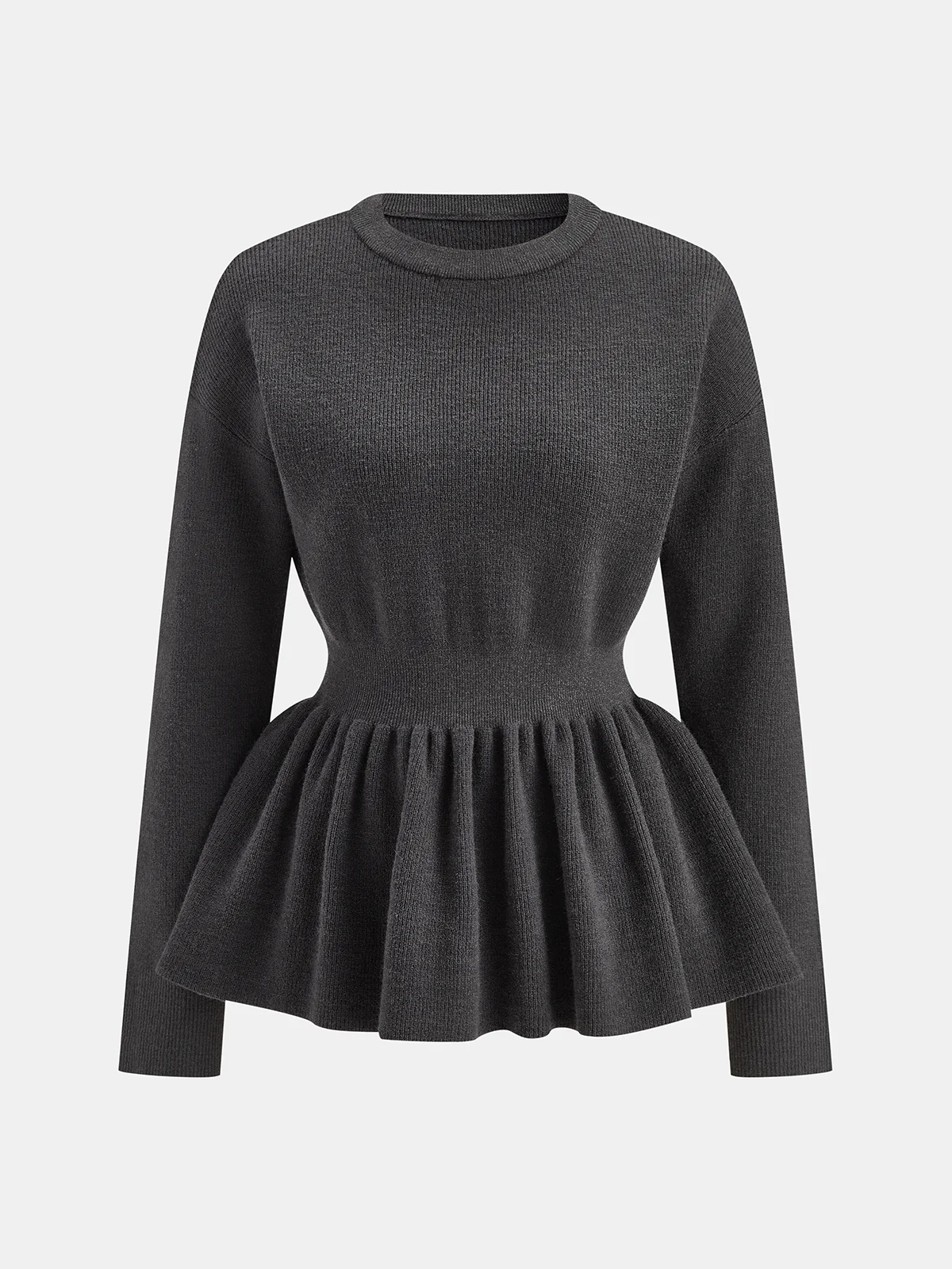 Long-Sleeve Peplum Hem Knit Top - Wholesalesil