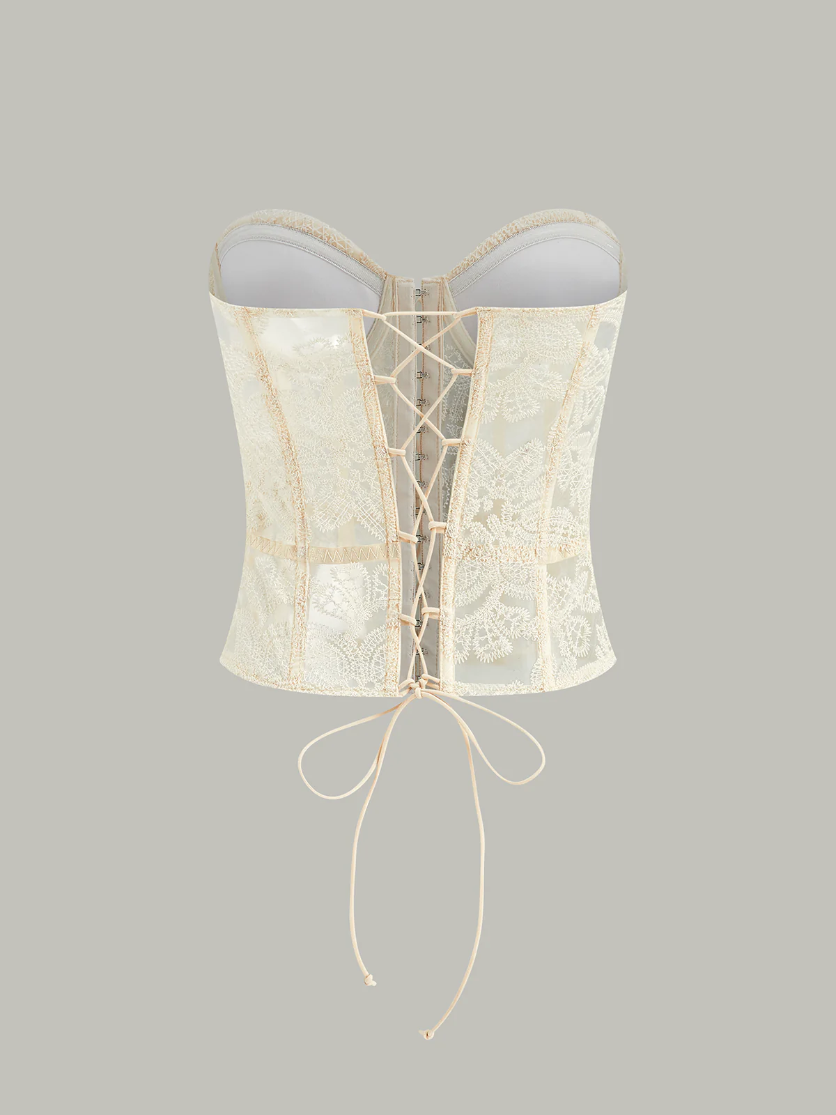 Sheer Strapless Lace Embroidered Corset Top - Wholesalesil