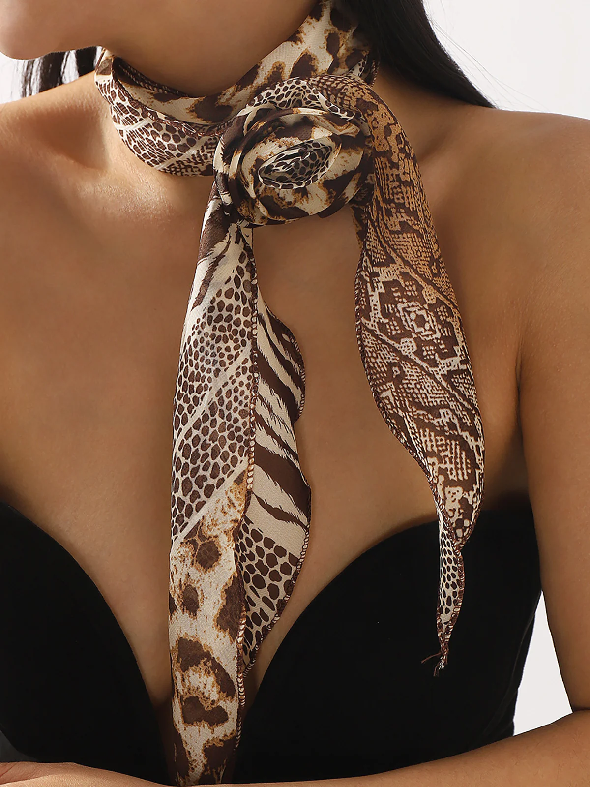 Animal Print Rose Chiffon Scarf - Wholesalesil