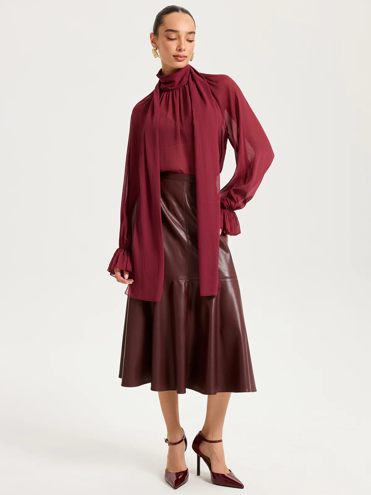 Faux Leather Effect Midi Skirt - Wholesalesil