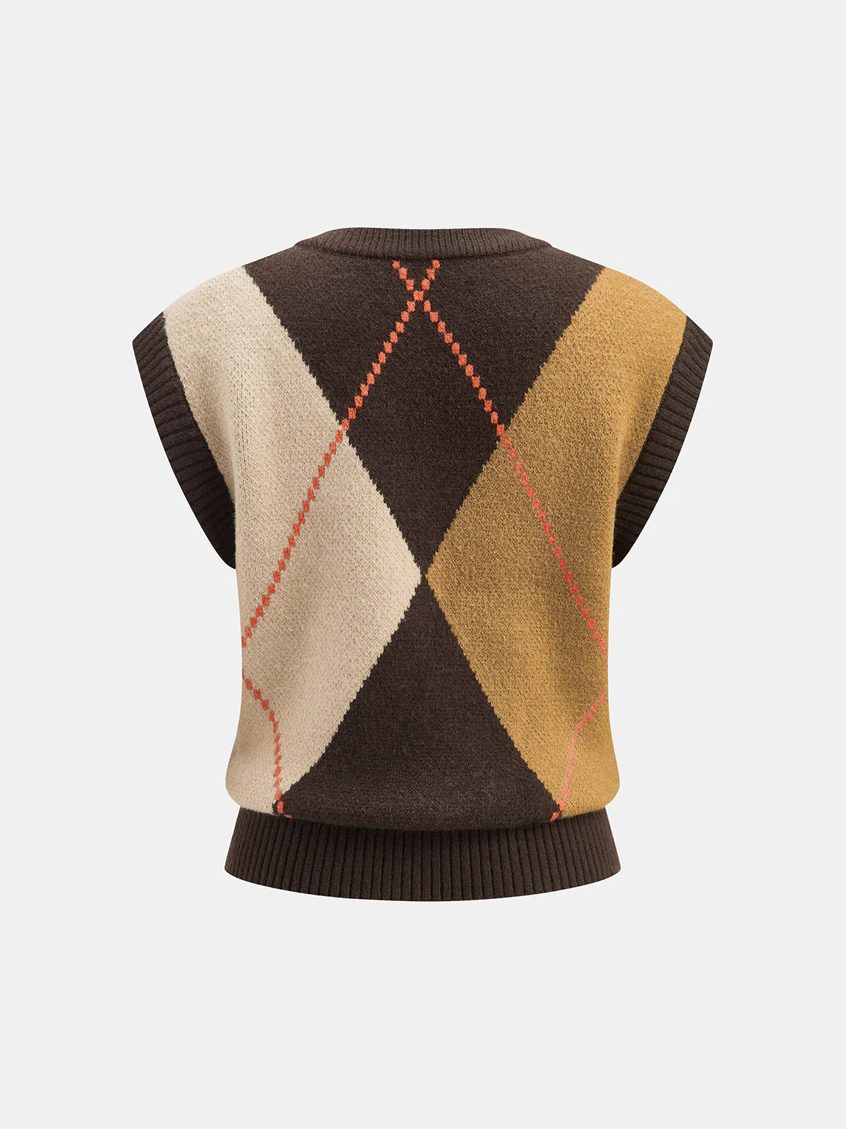 Color-Block Argyle Knit Sleeveless Vest - Wholesalesil