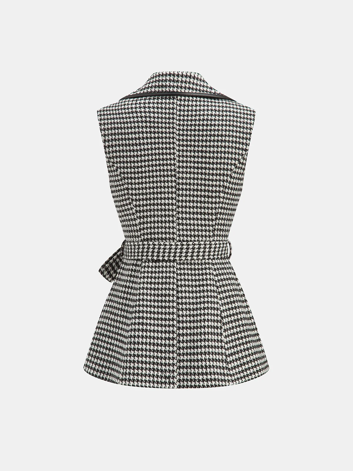 Houndstooth Tweed Belted Vest - Wholesalesil