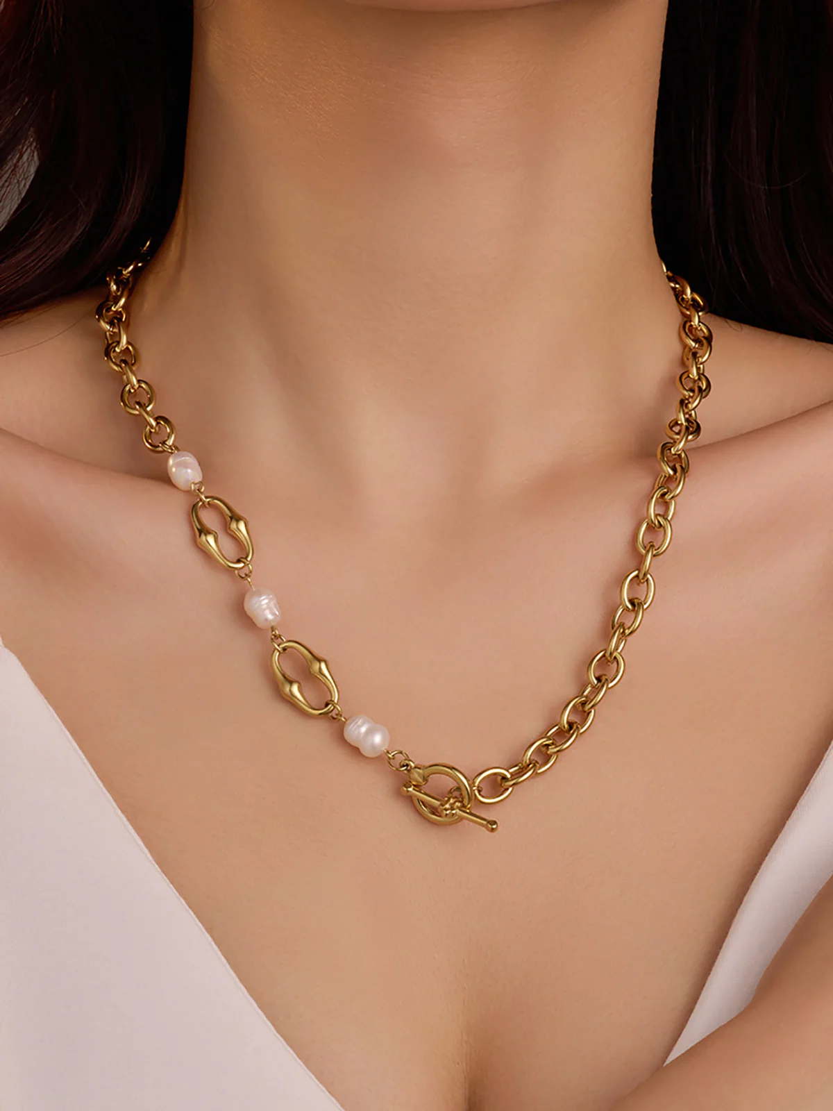 Golden Chain Pearl Necklace - Wholesalesil