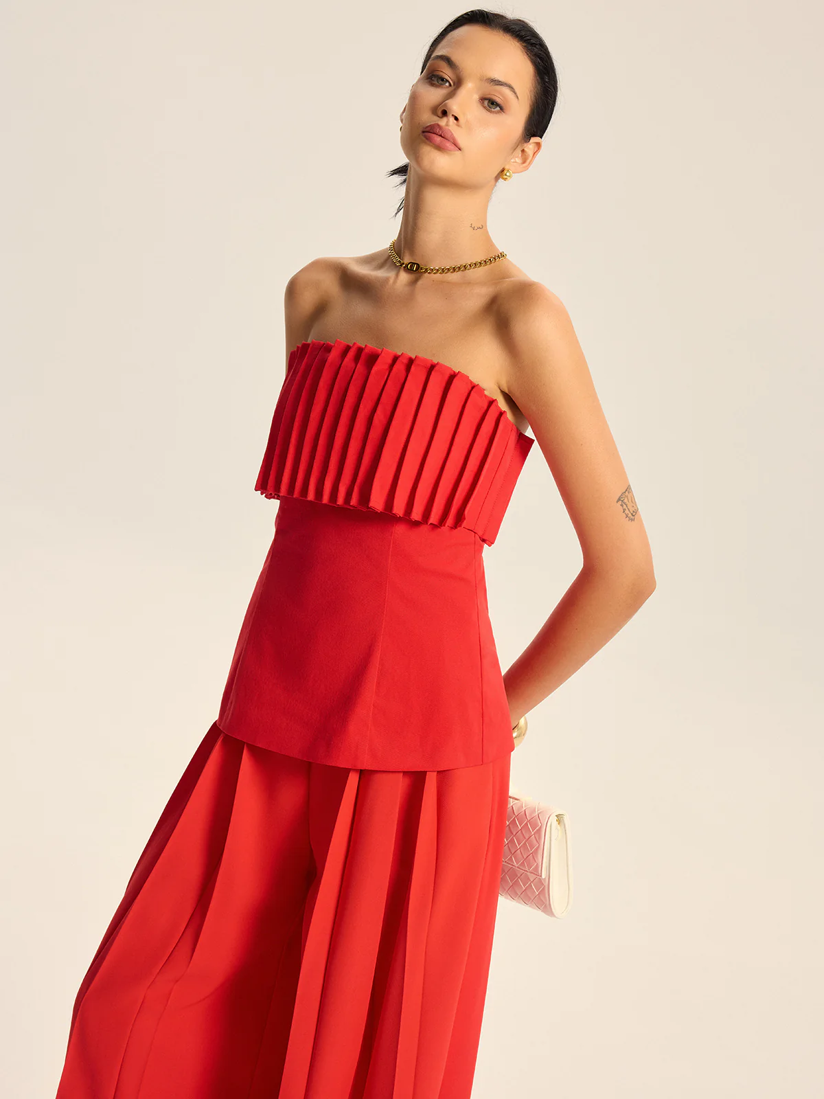 Cotton Blend Strapless Pleated Top - Wholesalesil