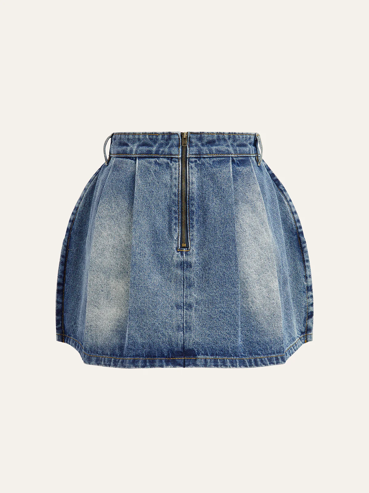 Denim Mid-Waisted Pleated Mini Skirt - Wholesalesil