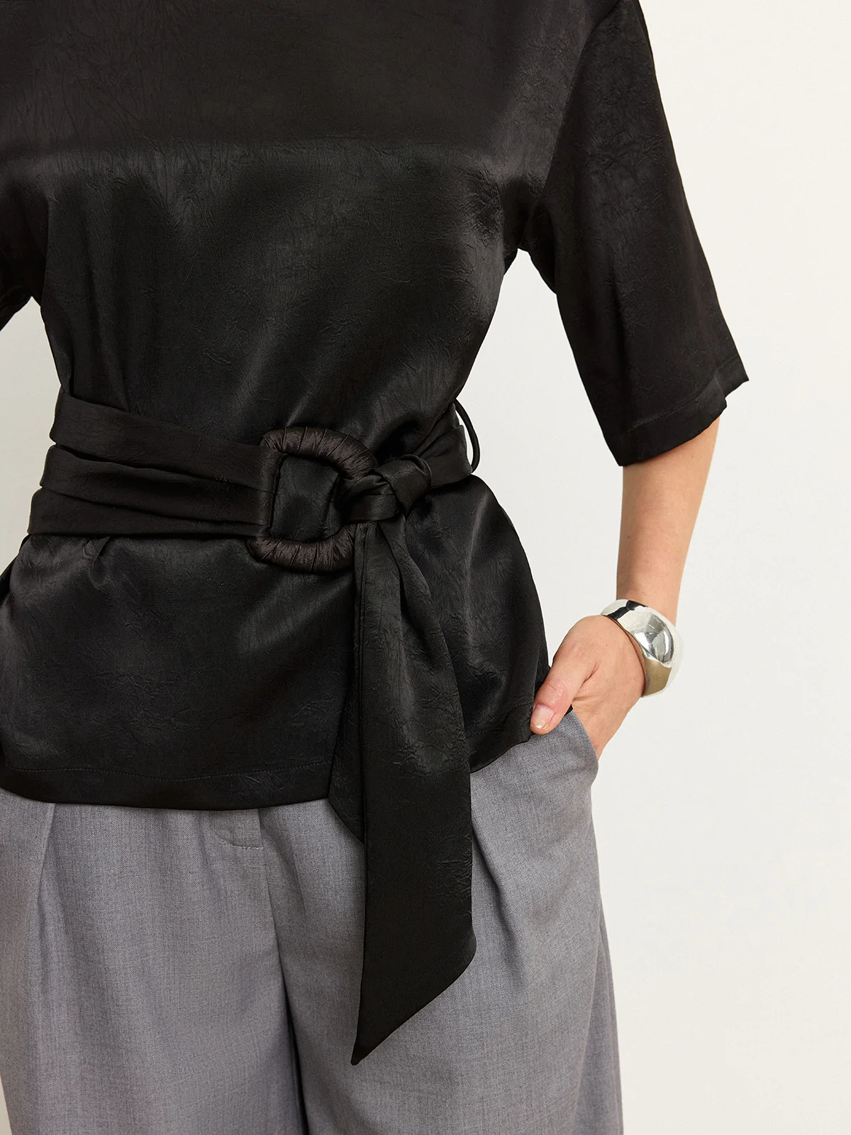 Belted Satin T-Shirt - Wholesalesil