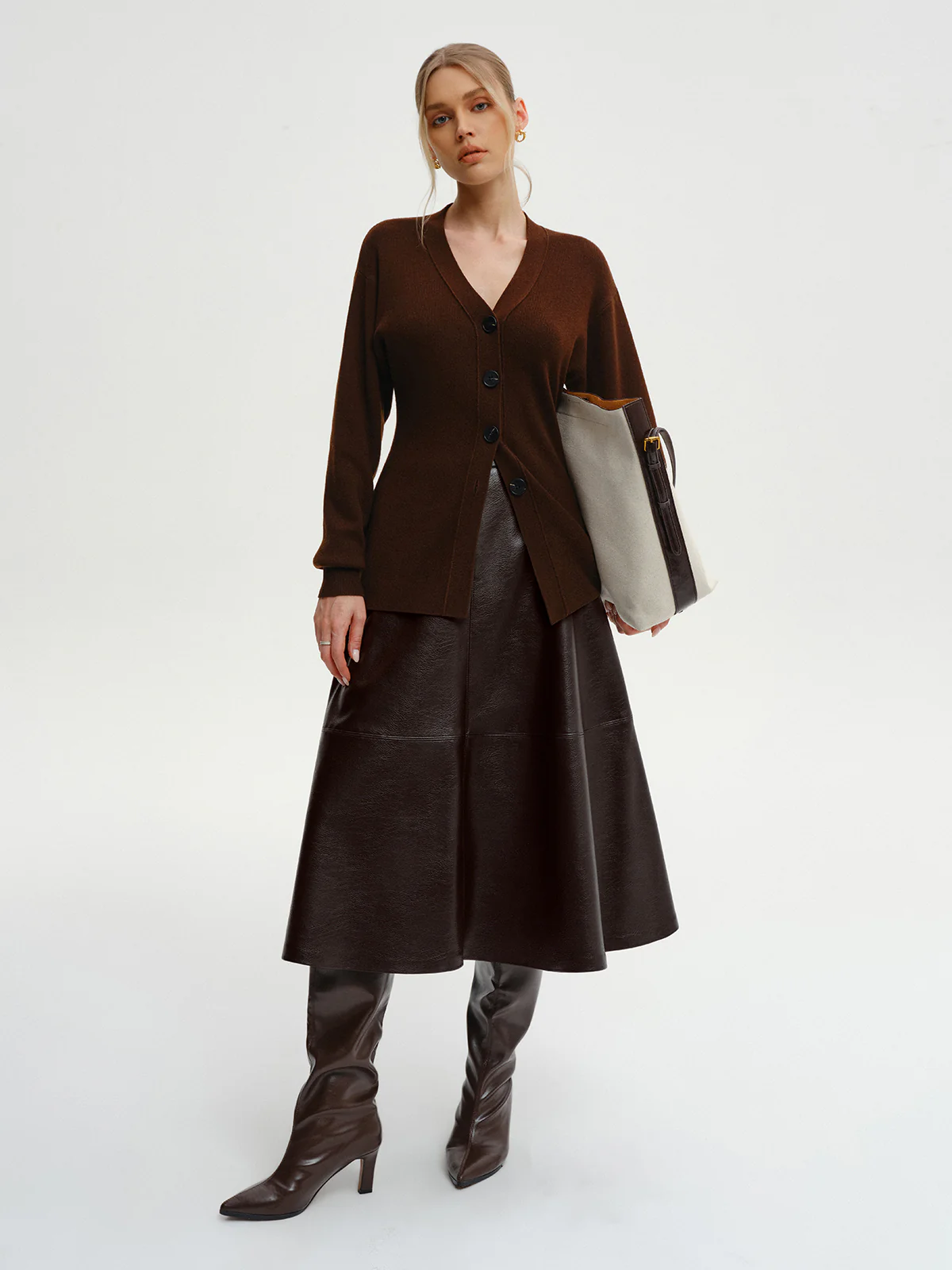 Wool-Blend V-Neck Button-Down Cardigan - Wholesalesil