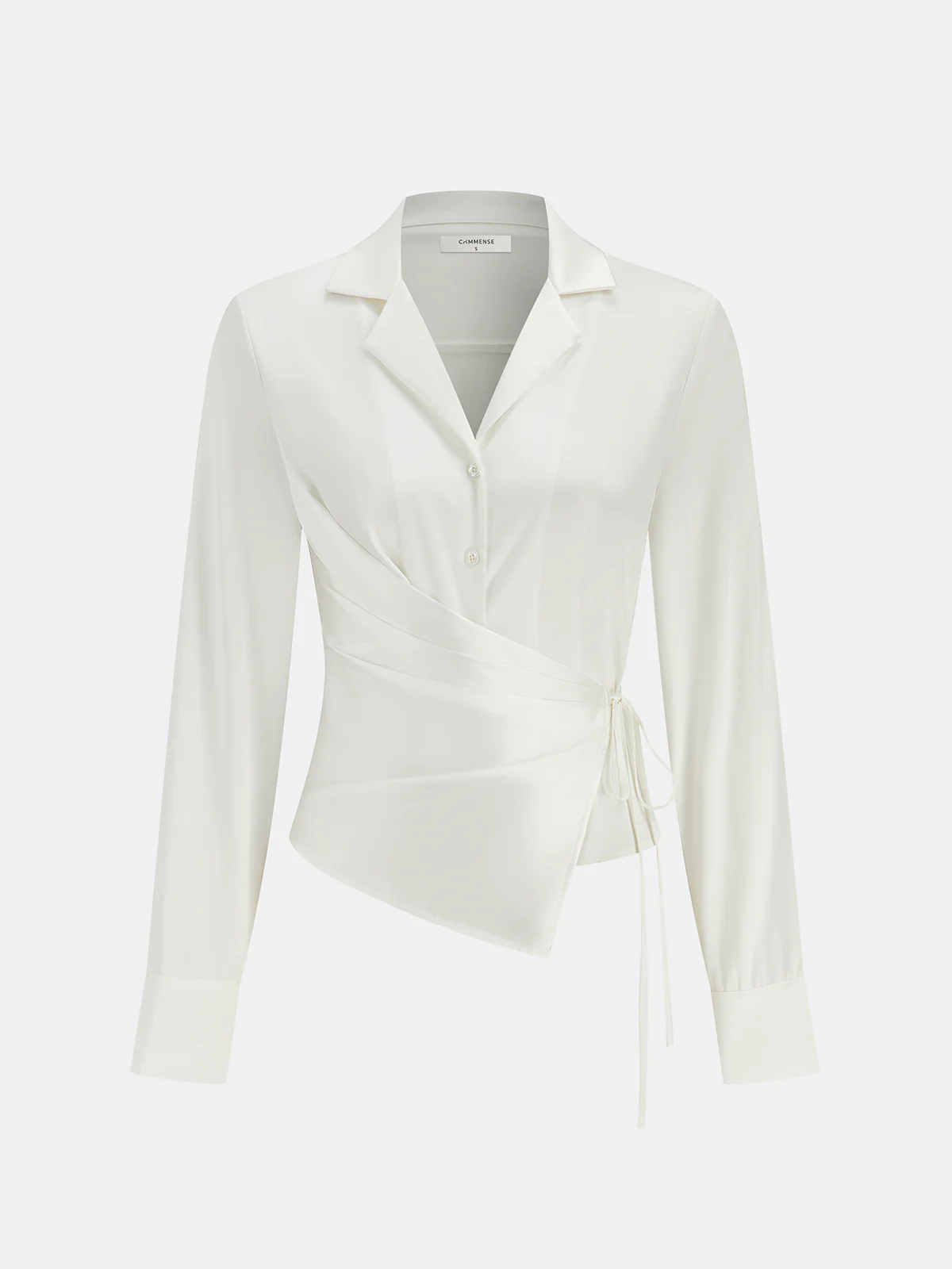 Lapel Collar Tie Satin Wrap Shirt - Wholesalesil