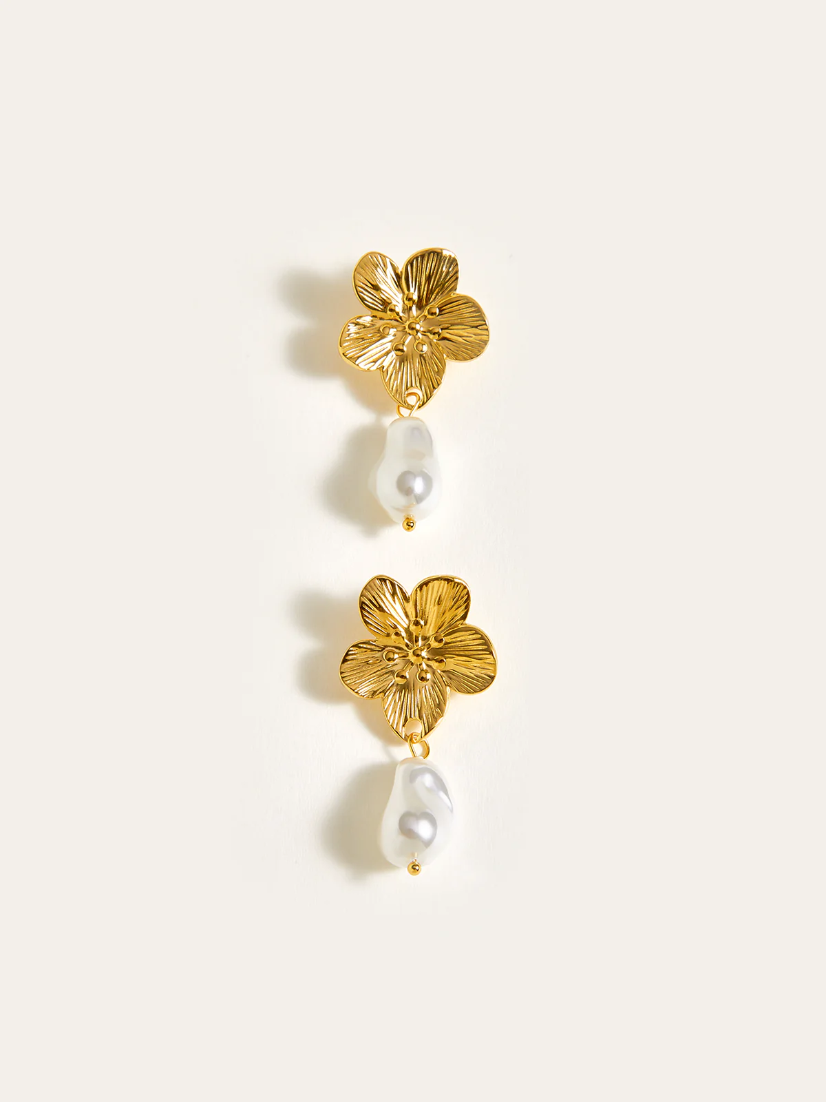 Golden Floral Pearl Drop Earrings - Wholesalesil