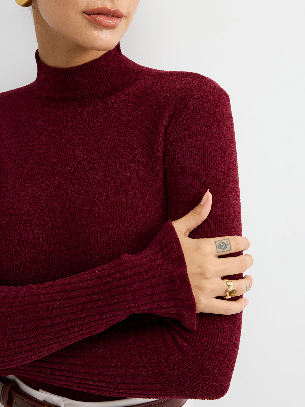 Slim Fit Mock Neck Ribbed Knit Top - Wholesalesil