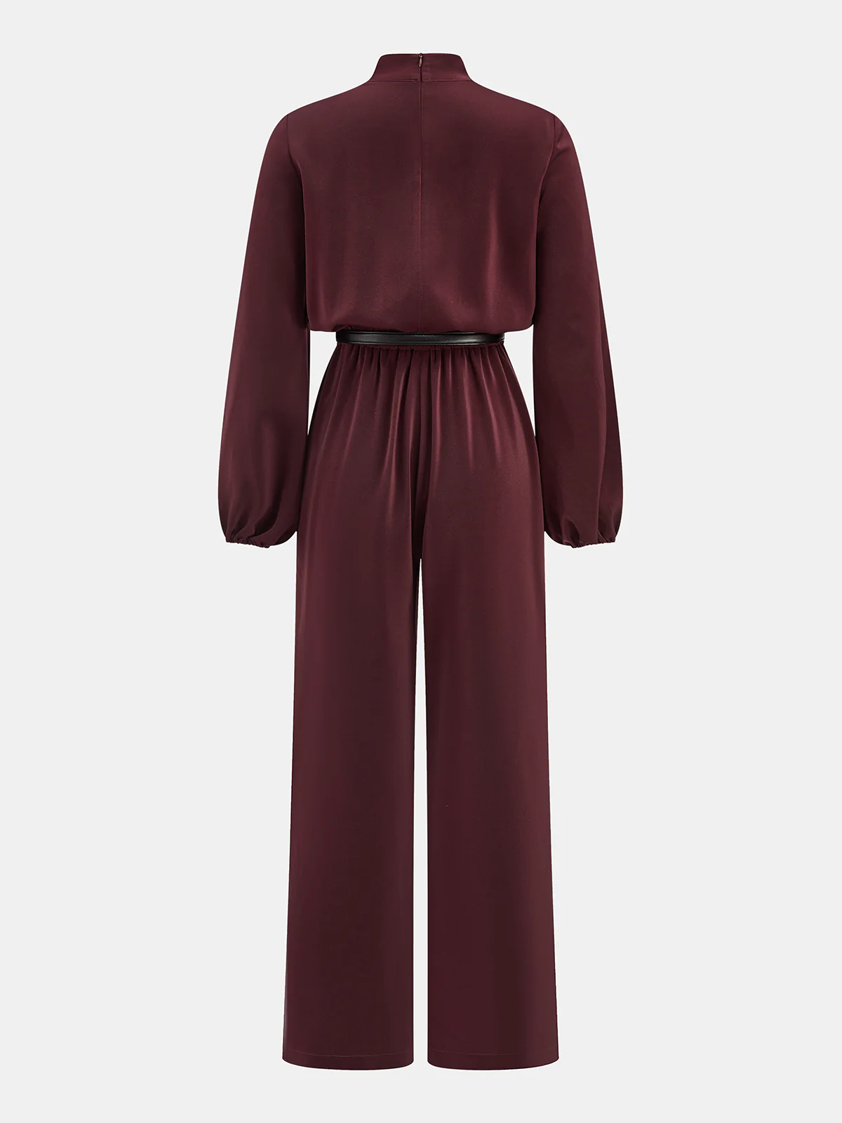 Belted V-Neck Satin Jumpsuit - Wholesalesil