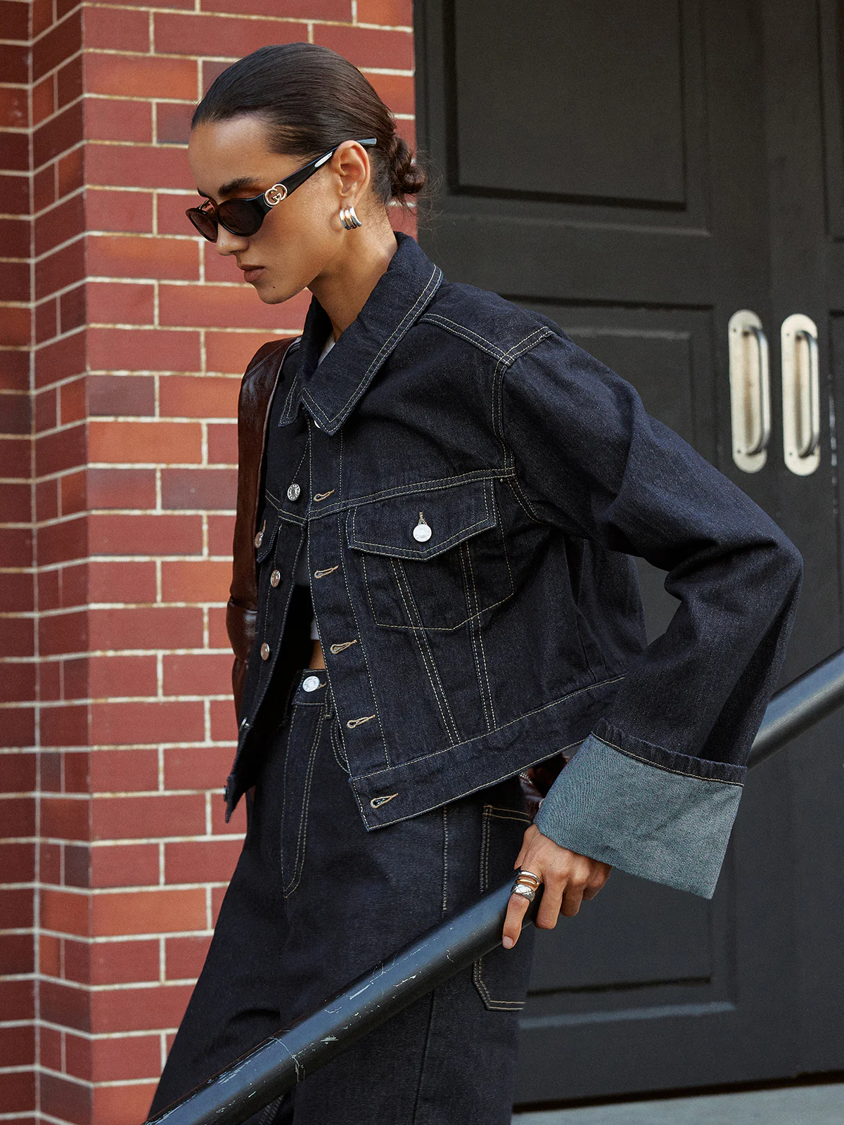 Cuffed Sleeve Denim Jacket - Wholesalesil