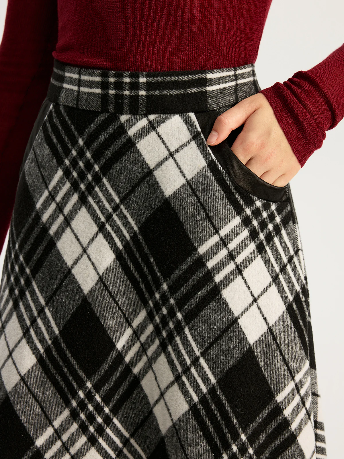 High Waist Line Flared Plaid Long Skirt - Wholesalesil