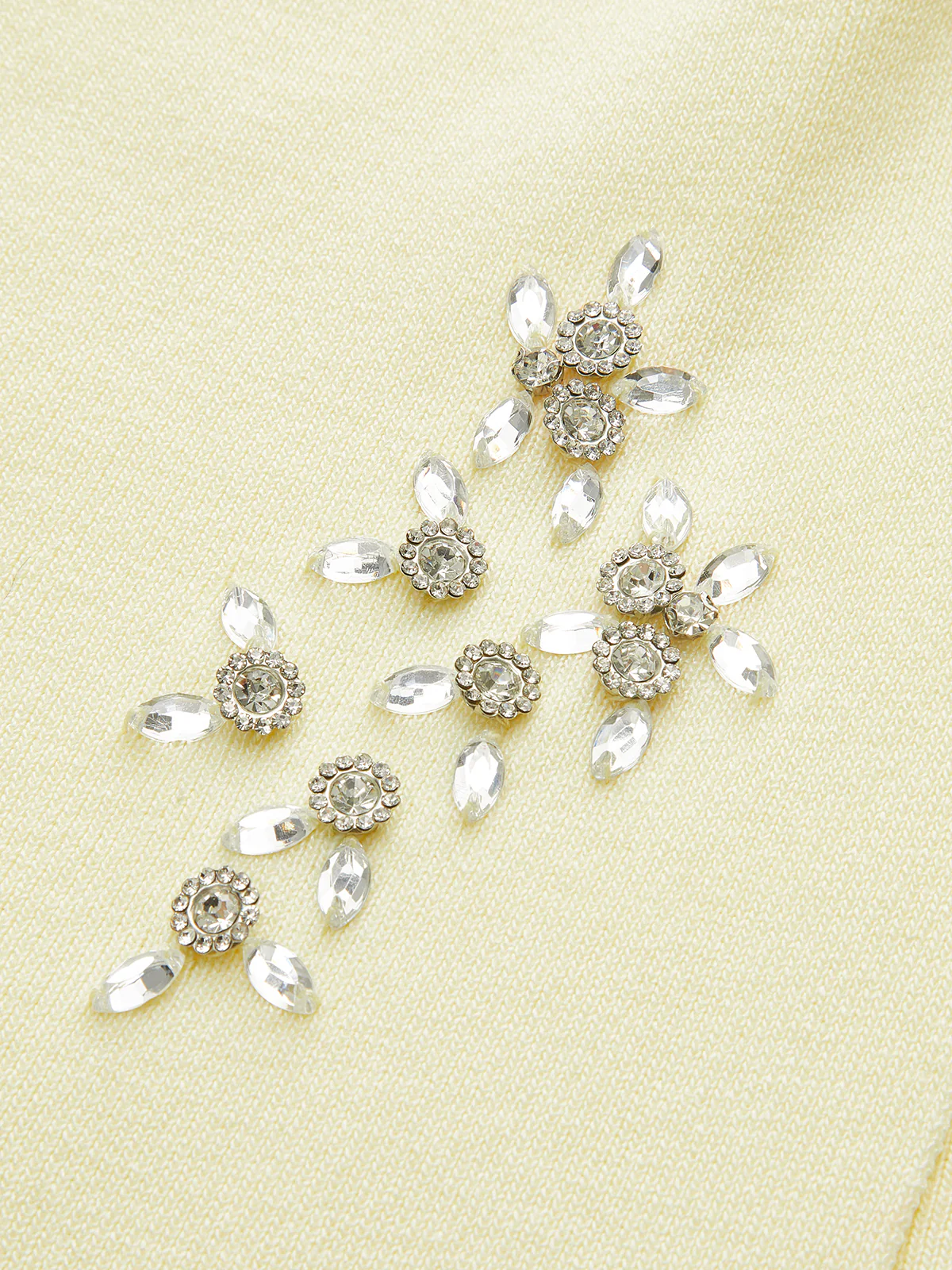 Off-Shoulder Knit Top with Crystal Embellishments - Wholesalesil