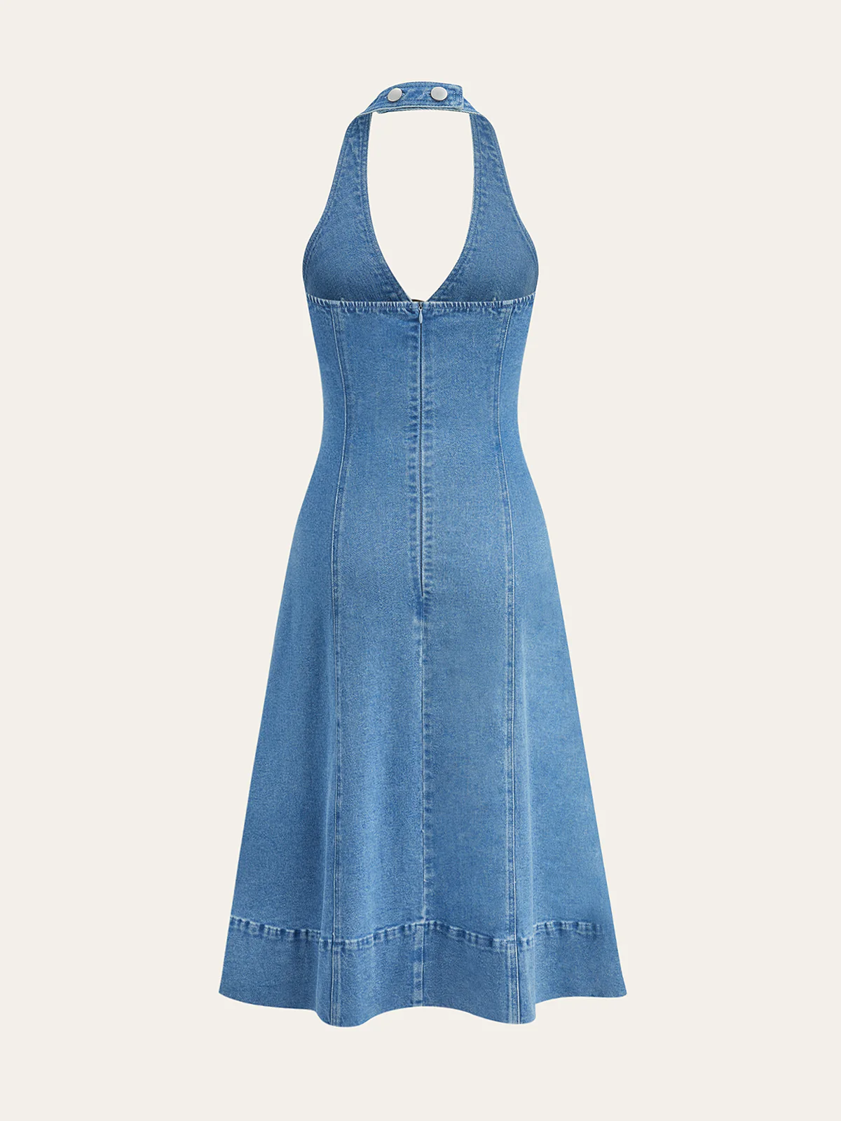 Semi-Sheer Halter Neck Cut-Out Denim Dress - Wholesalesil