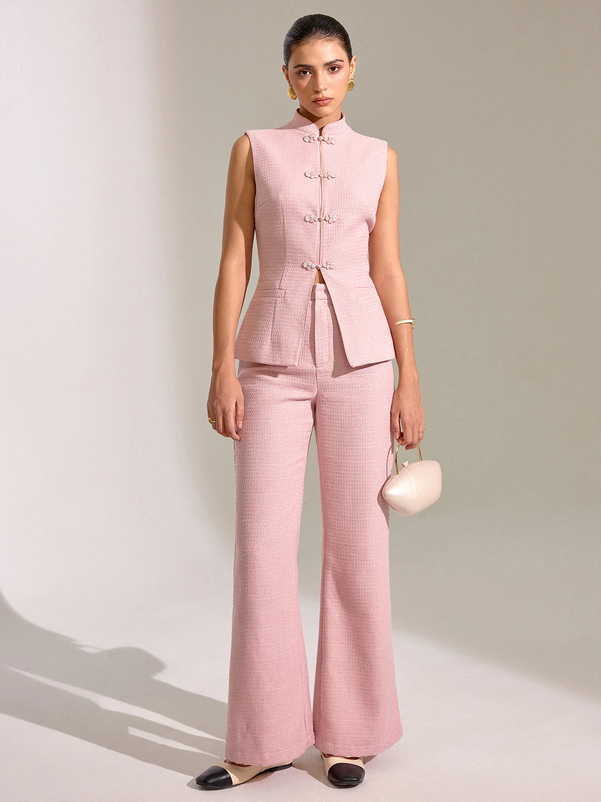 Textured Knot Button Vest - Wholesalesil