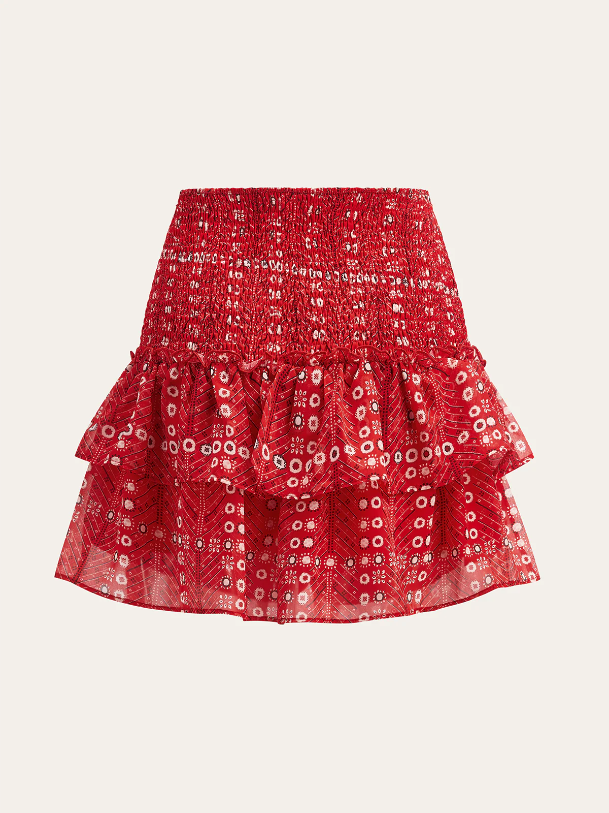 Boho Printed Smocked Tiered Mini Skirt - Wholesalesil