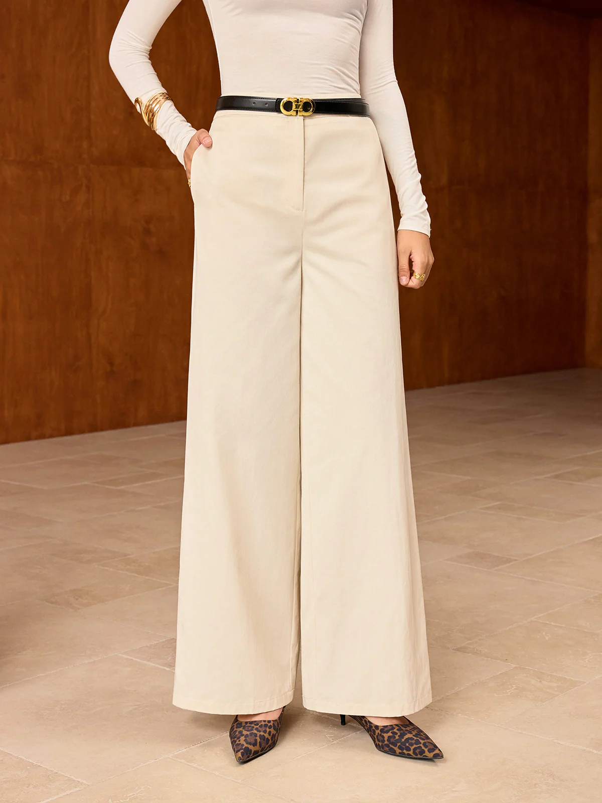 Pocket Wide-Leg Pants without Belt - Wholesalesil
