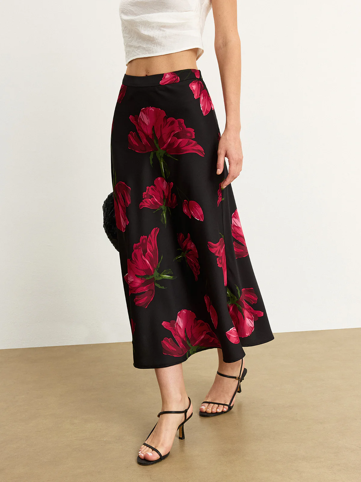 Satin Rose Midi Skirt - Wholesalesil