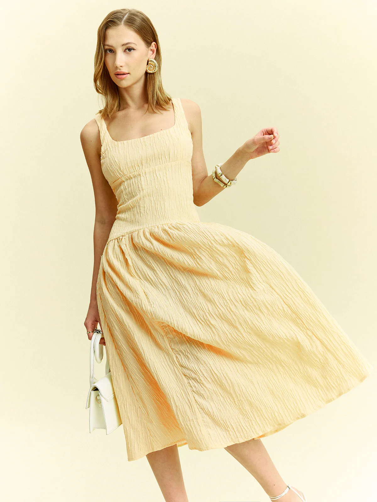 Textured Sleeveless Midi Dress - Wholesalesil