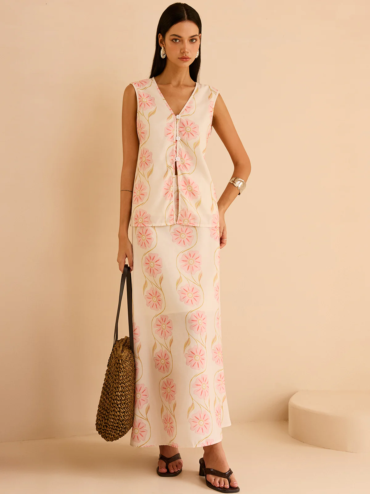 Floral Print Maxi Skirt - Wholesalesil