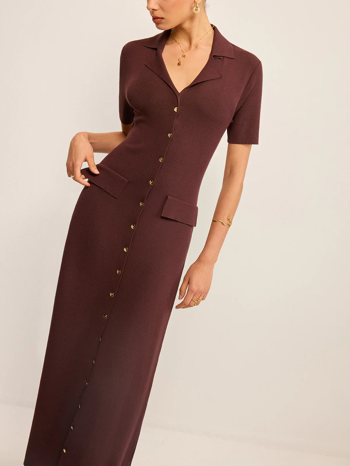 Pocketed Button-Front Maxi Dress - Wholesalesil
