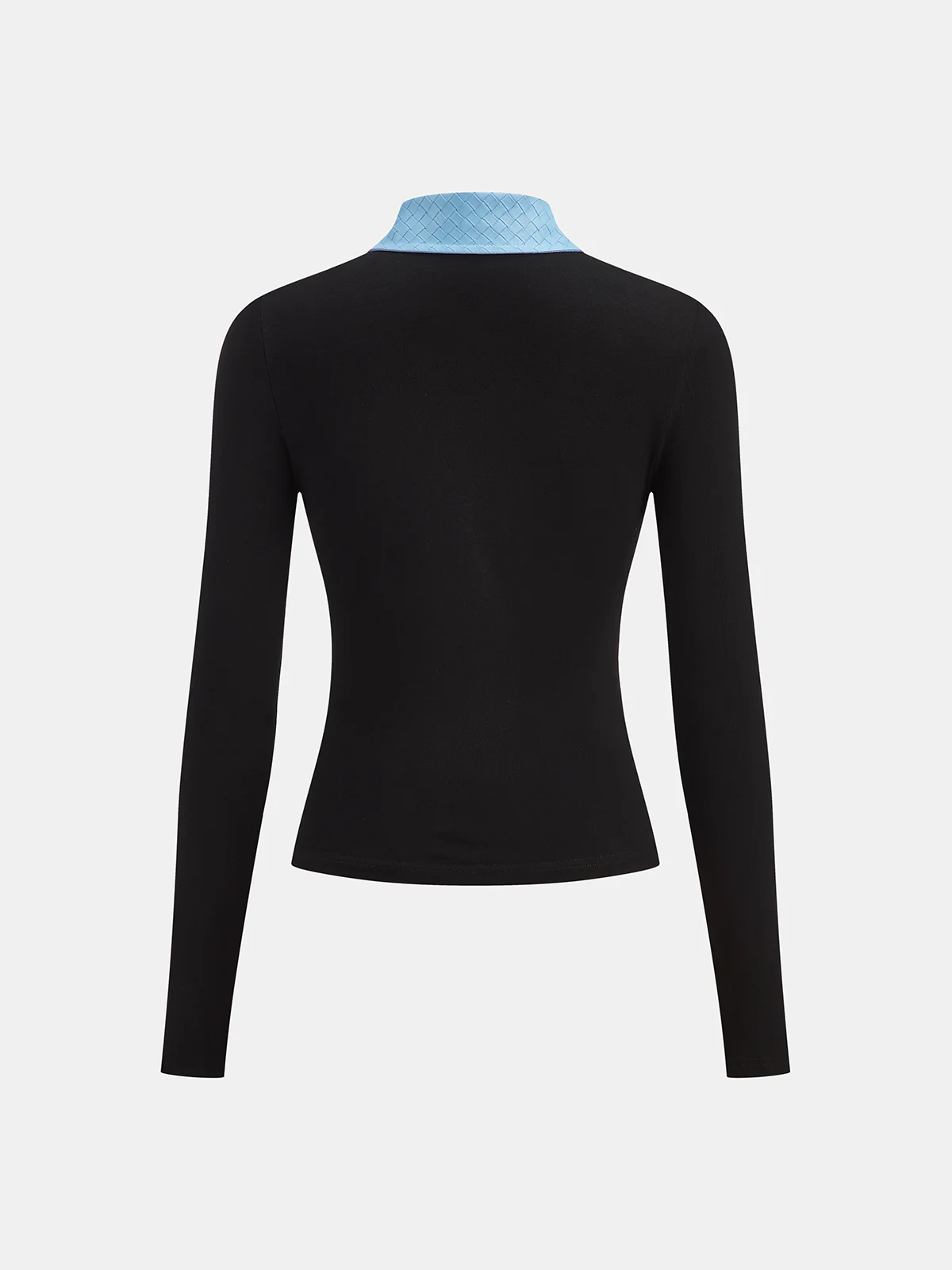 Faux Leather Collar Long-Sleeve Knit Top - Wholesalesil