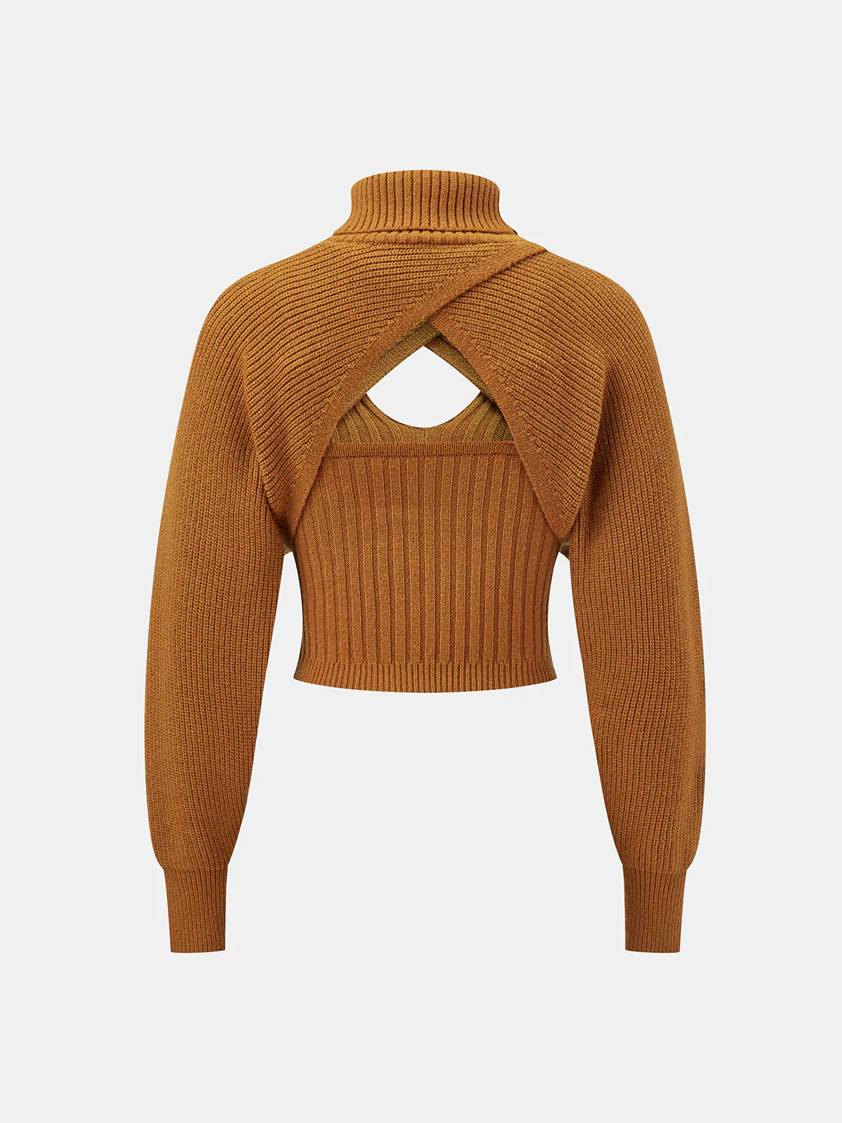 Turtleneck Overlay and Cami Top Knit Two-Piece Set - Wholesalesil