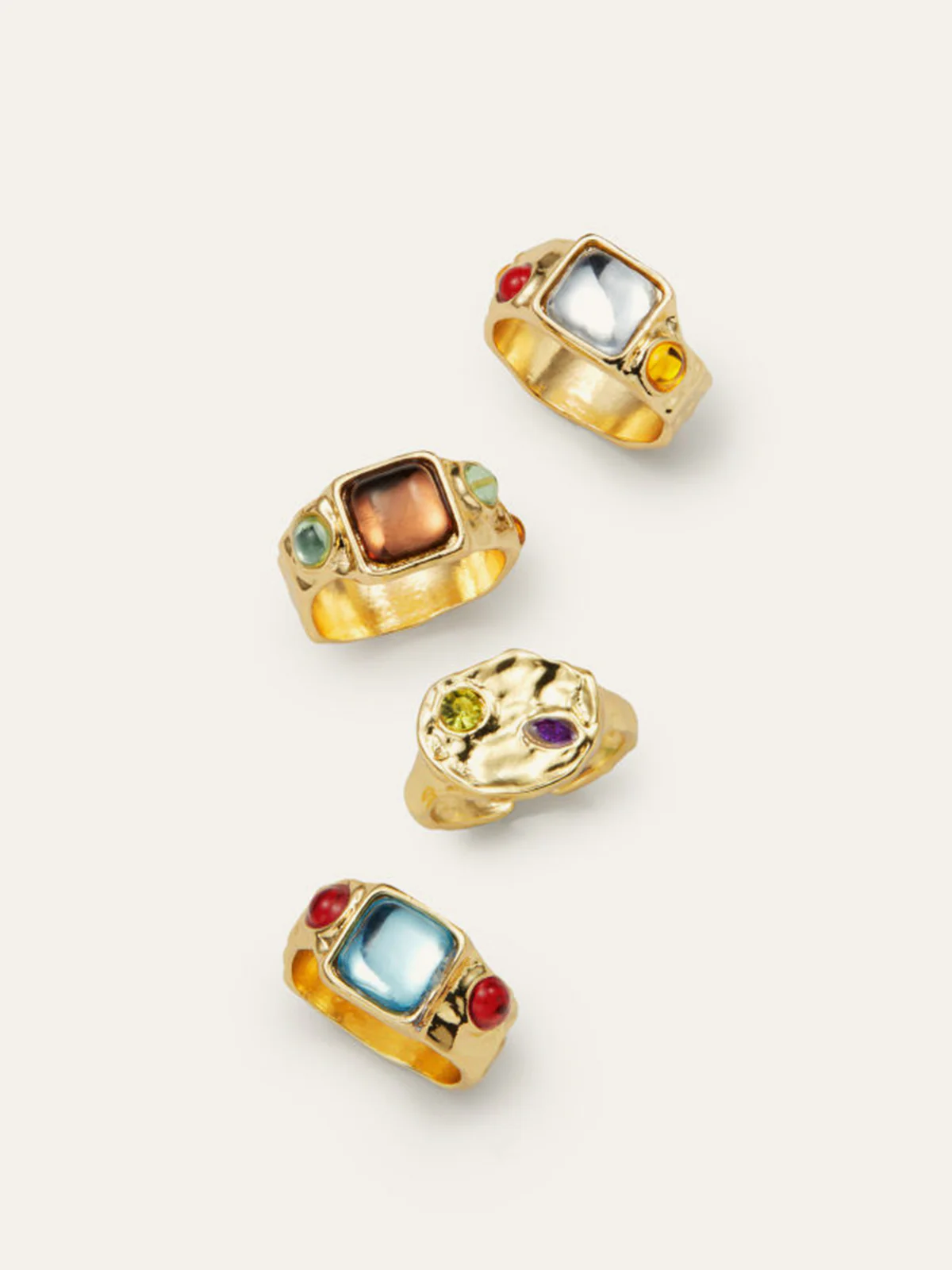 Luxury Multicolor Gemstone Gold Rings Set - Wholesalesil