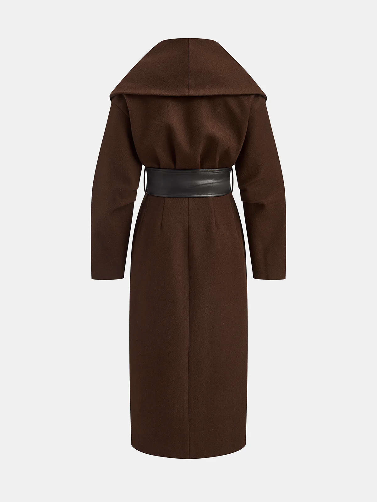 Oversized Collar Tweed Long Coat with Wide Belt - Wholesalesil