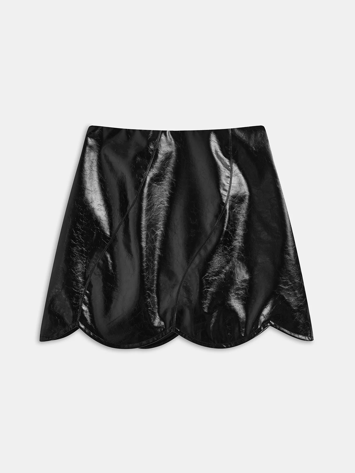 Scalloped Hem Faux Leather Mini Skirt - Wholesalesil