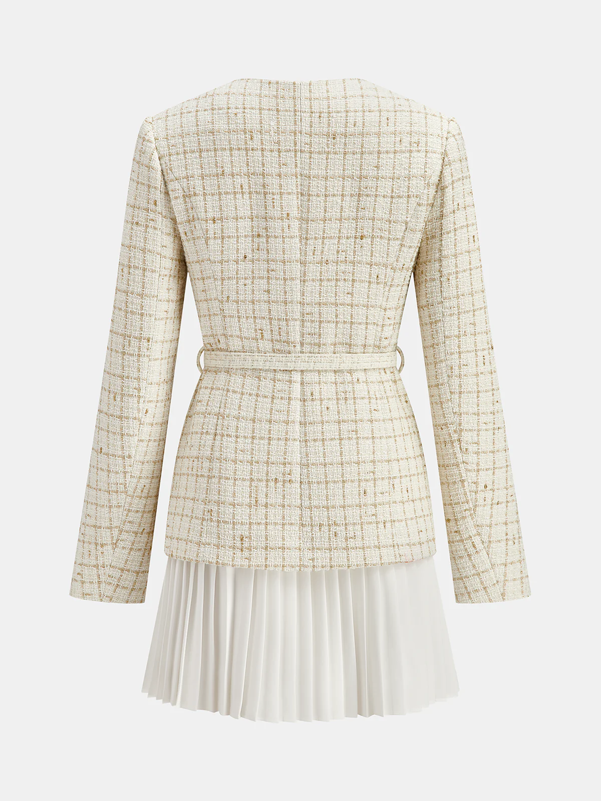 Belted Tweed Jacket and Pleated Mini Skirt Set - Wholesalesil