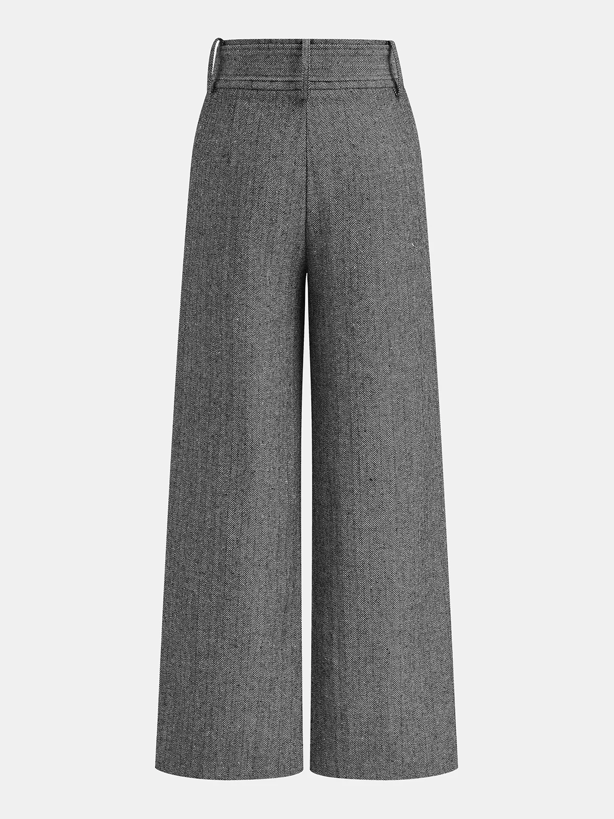 Belted Herringbone Wide-Leg Pants - Wholesalesil